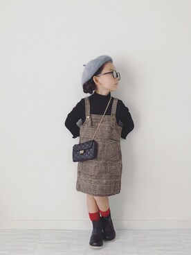 「リブニット」｜「アイテム（サロペット/オーバーオール）」を使った、Ⓜ︎さん（キッズ・100cm）の秋コーディネート