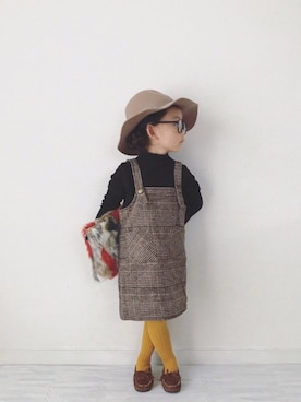 「グレンチェック」｜「アイテム（オールインワン・サロペット）」を使った、Ⓜ︎さん（キッズ・110cm）の秋コーディネート