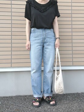 「ハイウエストストレートジーンズ」｜ものさん（レディース・158cm）の夏コーディネート