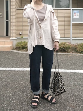 「綿麻シャツ」｜ものさん（レディース・157cm）の夏コーディネート