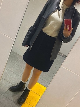 「Right-on（ライトオン）のアイテム（ライダースジャケット）」を使った、satokaさん（レディース・163cm）の冬コーディネート