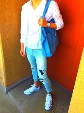 「H&M（エイチ・アンド・エム）のアイテム（シャツ/ブラウス、ホワイト系）」を使った、RYOさん（メンズ・164cm）の春コーディネート