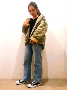 「Auntie Rosa Holiday（アンティローザホリデー）のアイテム（ブルゾン）」を使った、minomushiさん（レディース・147cm）の冬コーディネート