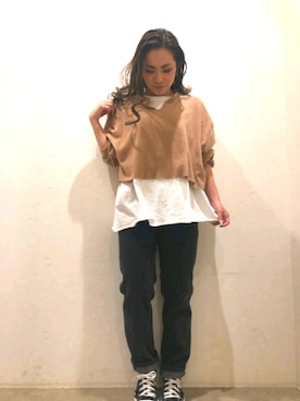 「Auntie Rosa Holiday（アンティローザホリデー）のアイテム（Tシャツ/カットソー）」を使った、minomushiさん（レディース・147cm）の冬コーディネート