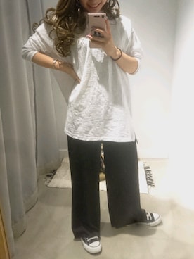 「Auntie Rosa Holiday（アンティローザホリデー）のアイテム（Tシャツ/カットソー）」を使った、minomushiさん（レディース・147cm）の春コーディネート