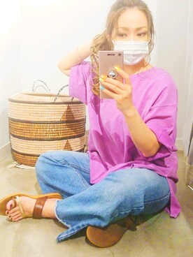 「Auntie Rosa Holiday（アンティローザホリデー）のアイテム（Tシャツ/カットソー）」を使った、minomushiさん（レディース・147cm）の夏コーディネート