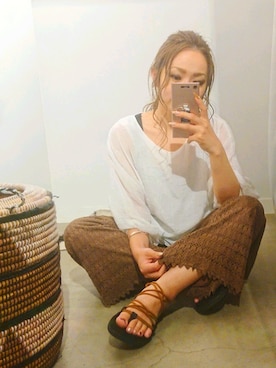 「Auntie Rosa Holiday（アンティローザホリデー）のアイテム（その他パンツ）」を使った、minomushiさん（レディース・147cm）の夏コーディネート