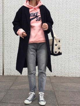 「SLOBE IENA（スローブイエナ）のアイテム（チェスターコート）」を使った、のっちさん（レディース・161cm）の冬コーディネート