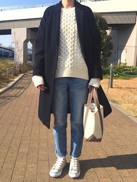 「SLOBE IENA（スローブイエナ）のアイテム（チェスターコート）」を使った、のっちさん（レディース・161cm）の春コーディネート