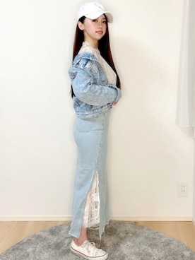 「シースルー」｜「アイテム（デニムジャケット）」を使った、Nao☆さん（レディース・148cm）の春コーディネート