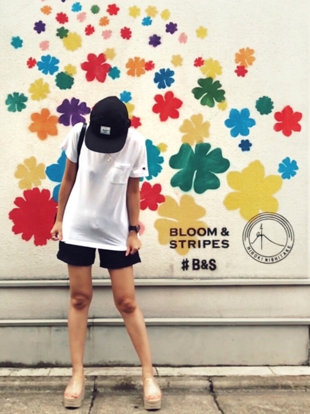 「summer、vintage、sporty、スポーツミックス、シンプル、夏、サンダル、ウェッジソール、厚底サンダル、ストリート」｜「AmeriのCLEAR WEDGE SOLE SANDAL（サンダル、その他）」を使った、HAL さん（レディース・155cm）の夏コーディネートの1枚目の写真