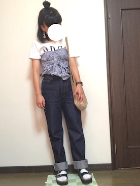 「シャツアレンジ」｜「アイテム（アクセサリー）」を使った、nanaさん（レディース・158cm）の夏コーディネート