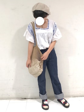 「EDWIN」｜「アイテム（ハンチング/ベレー帽）」を使った、nanaさん（レディース・158cm）の夏コーディネート