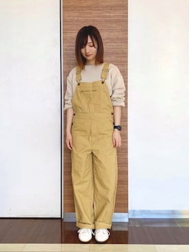 「2021春新作」｜「アイテム（オールインワン・サロペット）」を使った、coen ゆきさん（レディース・156cm）の冬コーディネート