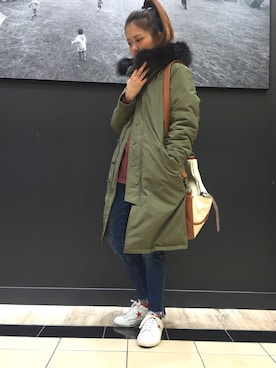 「AVIREX（アヴィレックス）のアイテム（モッズコート）」を使った、Reiさん（レディース・157cm）の秋コーディネート