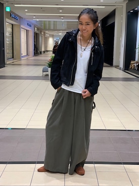 「秋のカフェオレコーデ」｜「アイテム（ライダースジャケット）」を使った、Reiさん（レディース・157cm）の秋コーディネート