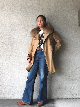 「AVIREX（アヴィレックス）のアイテム（トレンチコート）」を使った、Reiさん（レディース・157cm）の秋コーディネート