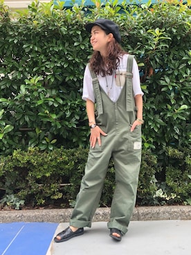 「AVIREX（アヴィレックス）のアイテム（サロペット/オーバーオール）」を使った、Reiさん（レディース・156cm）の夏コーディネート
