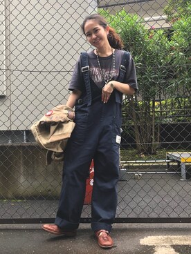 「AVIREX（アヴィレックス）のアイテム（サロペット/オーバーオール）」を使った、Reiさん（レディース・156cm）の夏コーディネート
