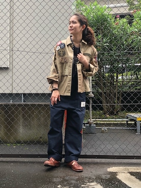 「AVIREX（アヴィレックス）のアイテム（サロペット/オーバーオール）」を使った、Reiさん（レディース・156cm）の夏コーディネート
