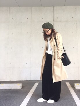 「ベロア」｜「アイテム（トレンチコート）」を使った、yurryさん（レディース・159cm）の春コーディネート