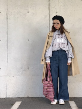 「フリルネック」｜「アイテム（トレンチコート）」を使った、yurryさん（レディース・159cm）の春コーディネート