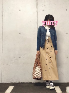 「FREE'S MART（フリーズマート）のアイテム（デニムジャケット）」を使った、yurryさん（レディース・159cm）の春コーディネート