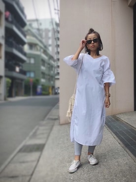 「マクラメ」｜「アイテム（シャツワンピース）」を使った、yurryさん（レディース・160cm）の夏コーディネート