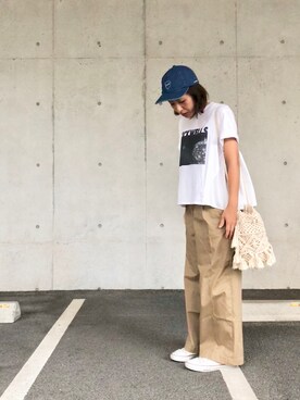 「WEGO（ウィゴー）のWEGO/マクラメ巾着ショルダーバッグ（ショルダーバッグ）」を使った、yurryさん（レディース・160cm）の夏コーディネート