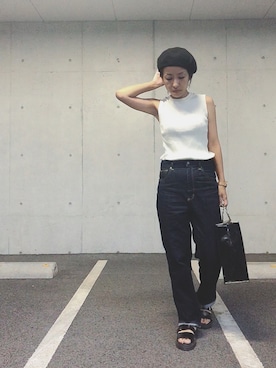 「ノースリーブニット」｜「アイテム（帽子）」を使った、yurryさん（レディース・160cm）の秋コーディネート