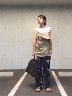 「花柄」｜「アイテム（ビーチサンダル）」を使った、yurryさん（レディース・160cm）の秋コーディネート