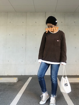 「ニットキャップ」｜「アイテム（アナログ腕時計）」を使った、yurryさん（レディース・160cm）の秋コーディネート