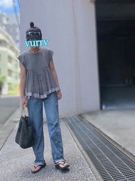 「ヘアバンド」｜「アイテム（ビーチサンダル）」を使った、yurryさん（レディース・159cm）の夏コーディネート