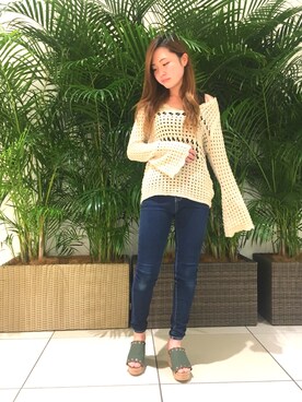 「アイテム（サンダル、グリーン系）」を使った、葉月さん（レディース・155cm）の春コーディネート