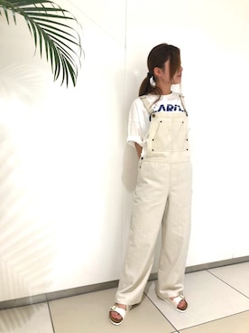 「アイテム（オールインワン・サロペット、ホワイト系）」を使った、葉月さん（レディース・155cm）の春コーディネート