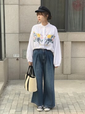 「coen（コーエン）のアイテム（キャスケット）」を使った、wei☆chanさん（レディース・166cm）の春コーディネート