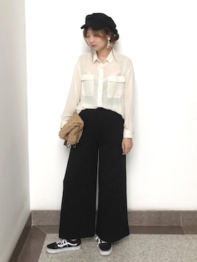 「とろみシャツ」｜「アイテム（アクセサリー）」を使った、wei☆chanさん（レディース・166cm）の春コーディネート