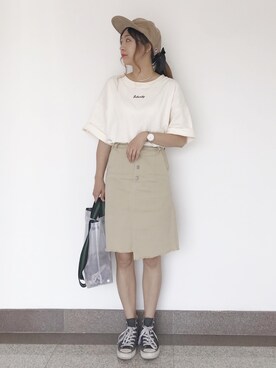 wei☆chanさんの「ロゴ刺繍ロールアップTシャツ」を使ったコーディネート