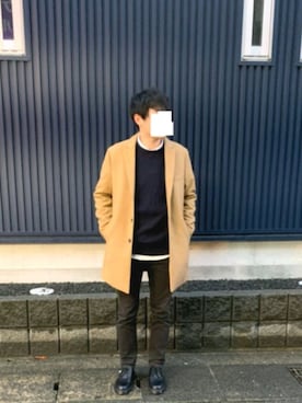 「INHERIT（インヘリット）のアイテム（チェスターコート）」を使った、taiさん（メンズ・168cm）の冬コーディネート