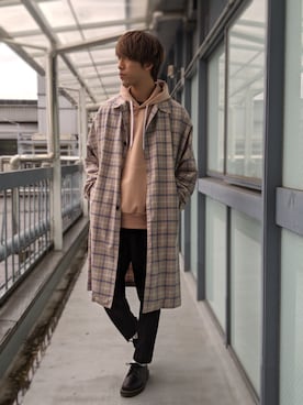 「tk.TAKEO KIKUCHI（ティーケータケオキクチ）のアイテム（ステンカラーコート）」を使った、tk.TAKEO KIKUCHI 京都藤井大丸店さん（メンズ・178cm）の冬コーディネート