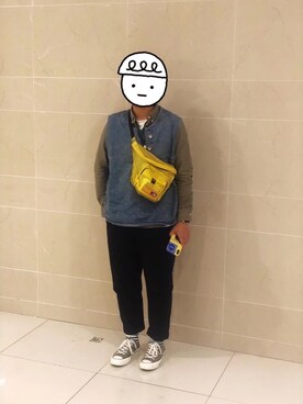 「アイテム（ボディバッグ/ウエストポーチ、イエロー系）」を使った、壹璨さん（レディース・165cm）の夏コーディネート