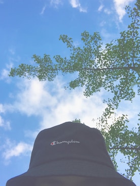 「Champion（チャンピオン）のアイテム（キャップ、ブラック系）」を使った、リトル・ラブ小爱さん（キッズ・90cm）の夏コーディネート