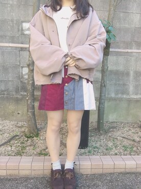 「くすみピンク」｜「アイテム（ブルゾン）」を使った、もく ❤︎さん（レディース・154cm）の秋コーディネート