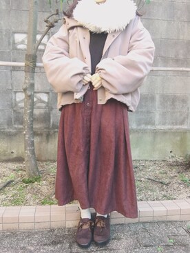 「袖ボリューム」｜「アイテム（ブルゾン）」を使った、もく ❤︎さん（レディース・154cm）の冬コーディネート