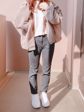 「袖ボリューム」｜「アイテム（ブルゾン）」を使った、もく ❤︎さん（レディース・155cm）の秋コーディネート
