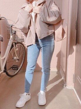 「袖ボリューム」｜「アイテム（ブルゾン）」を使った、もく ❤︎さん（レディース・155cm）の秋コーディネート