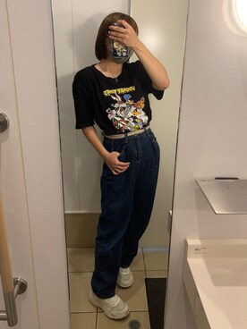 「Avail（アベイル）のアイテム（Tシャツ/カットソー、ブラック系）」を使った、rikuさん（レディース・153cm）の夏コーディネート