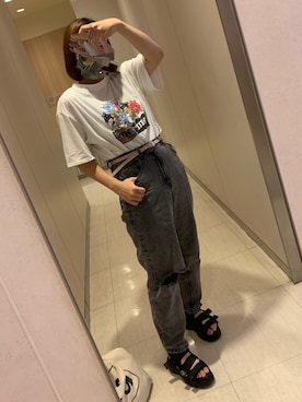 「GU（ジーユー）のアイテム（デニムパンツ、グレー系）」を使った、rikuさん（レディース・153cm）の夏コーディネート