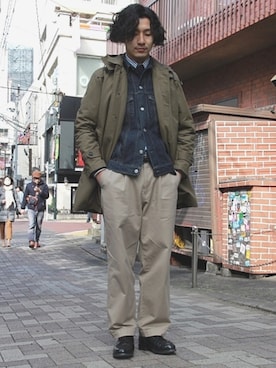 「Gジャン」｜「アイテム（ステンカラーコート）」を使った、shimoさん（メンズ・175cm）の冬コーディネート