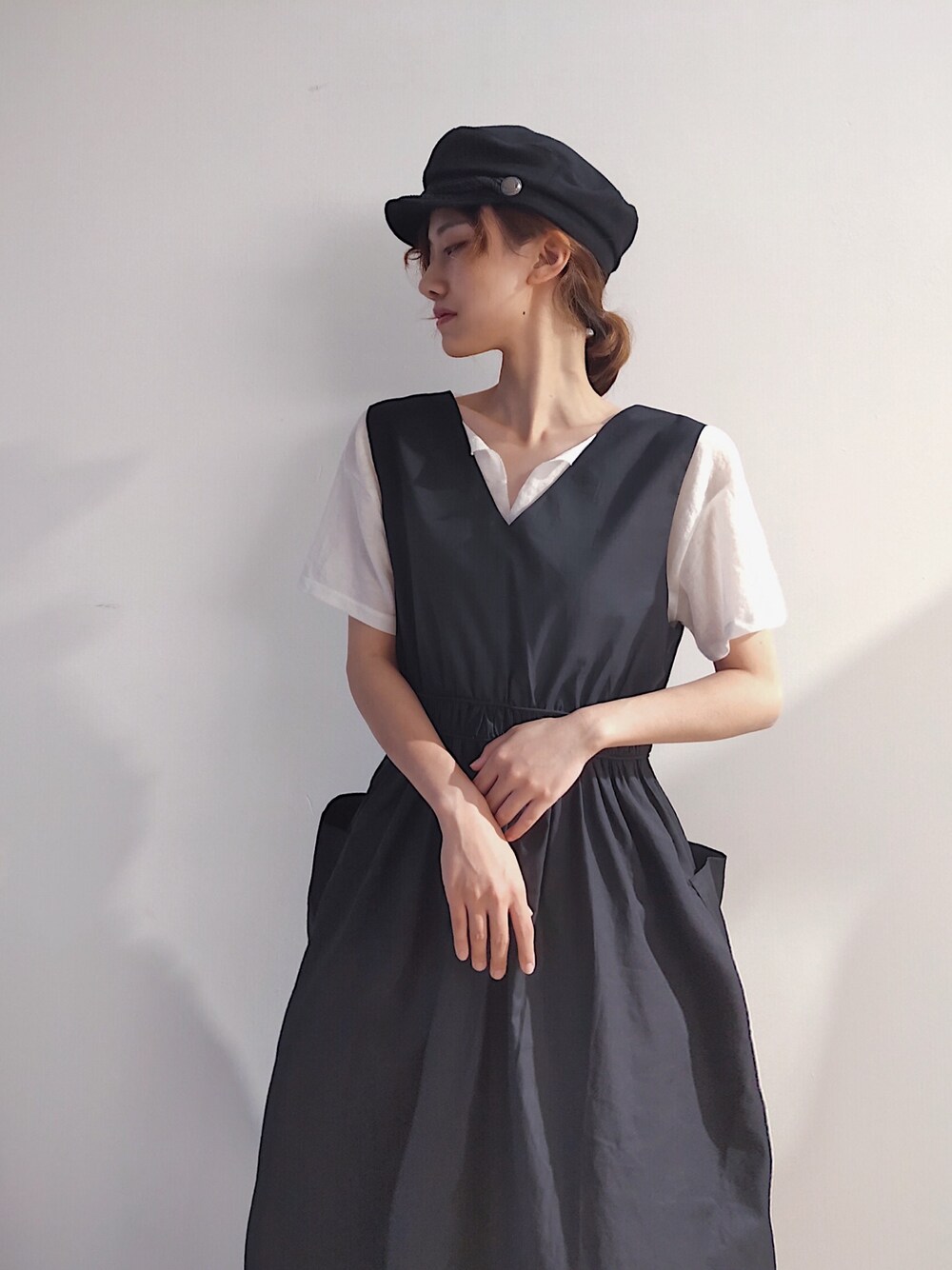 「日系极简」｜「May.のアイテム（ワンピース、ブラック系）」を使った、Aug.さん（レディース・165cm）の夏コーディネートの1枚目の写真